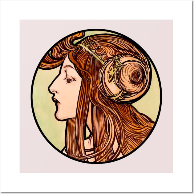 Art Nouveau woman bust  retro with colorful vintage  design Wall Art by Marccelus